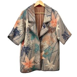 Missoni Italy Virgin Wool Silk Lined Floral Woven Coat Short Sleeve Sz 38 US 4